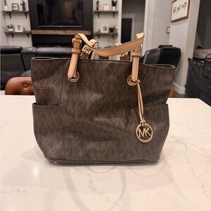 Michael Kors Dark Brown and Tan Tote Bag